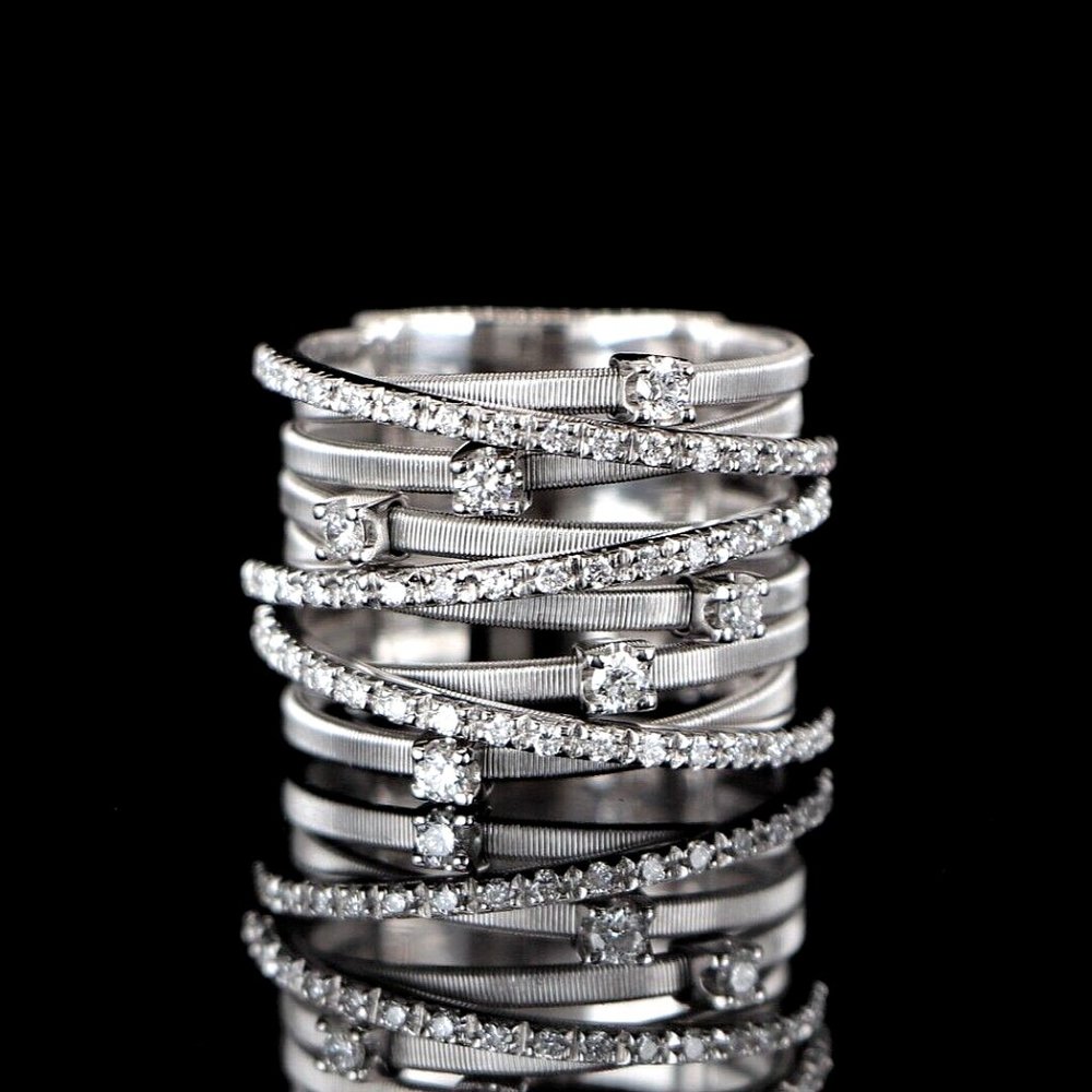19967 Marco Bicego GOA 18k White Gold 9 Row Crossover Pave Diamond Ring Band 6.5